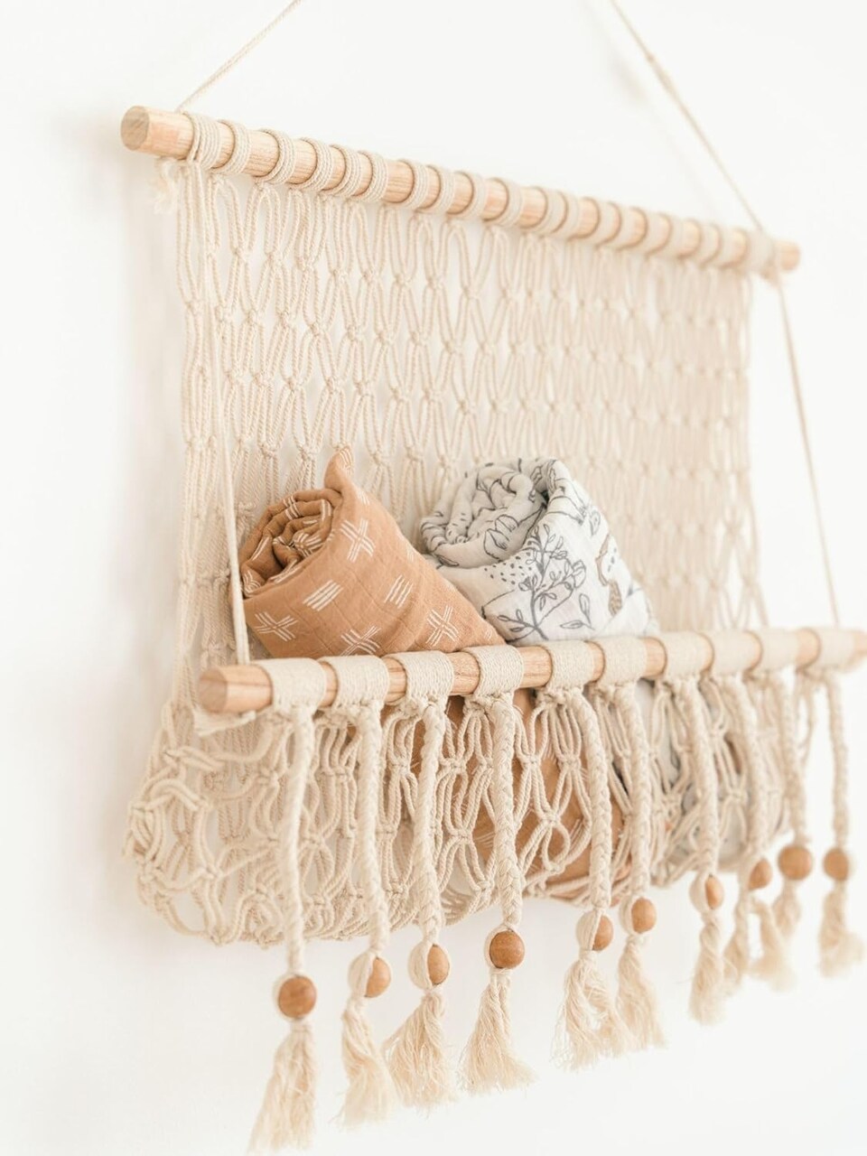 Macrame Hanging Storage Bin for Nursery Boho Baby DéCor Organizer Sturdy and Stylish Bohemian Macrame Nursery Decor